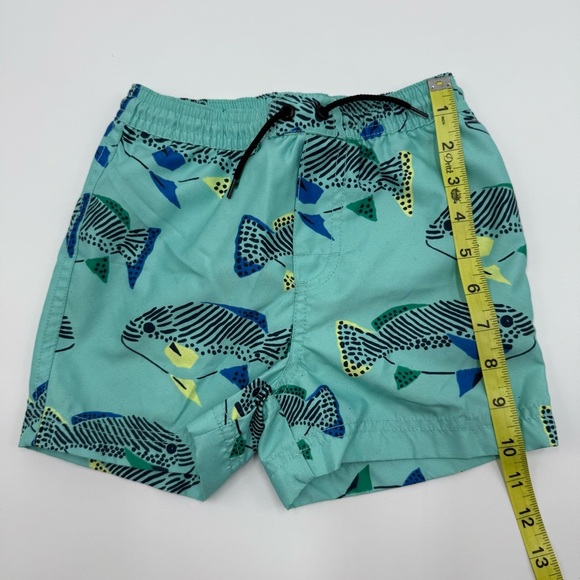 Tea Collection Boys Shortie Swim Trunks Fish Print 4 Blue Green EUC - Picture 5 of 7
